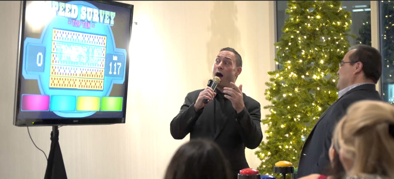 Viva Funcouver host engaging a guest during a live show